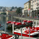Ferrari-red paddleboats along the Lake