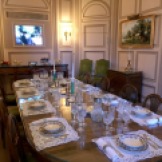 The family dining room and family films at the Manoir de Ban.
